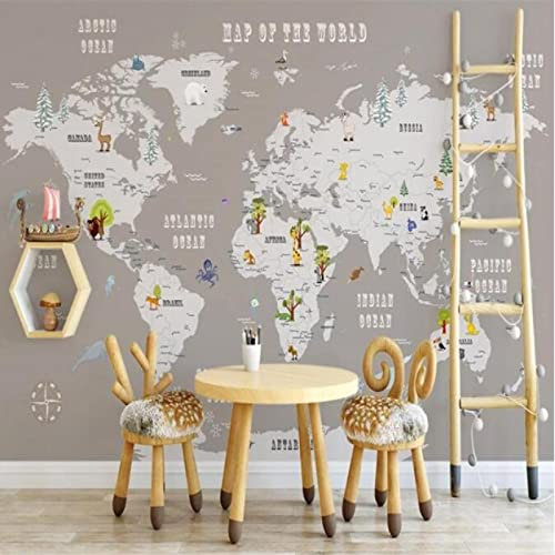 Papier Peint 3d Animal Carte Du Monde Papier Peint 3D Salon Chambre Décor Mural Papiers Peints, 3D, 250x175cm
