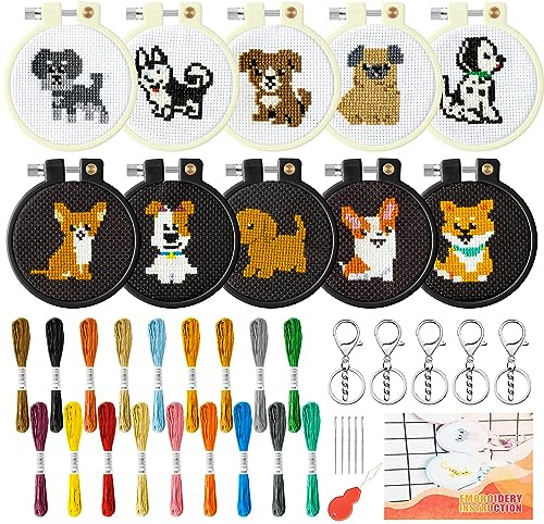 WATINC DIY Embroidery Cross Stitch für Kinder Welpen Muster Stickerei Anfänger Set Mit Mustern Und Anweisungen Kreuzstich-Set Starter Kit Nähen mit Anleitung Punch Needle Anfänger Stickerei