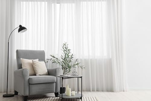Generisch Gardinen mit Kräuselband Fertiggardine halbtransparent Voile Bleiband Vorhang Wohnzimmer Schlafzimmer Fenster Vorhänge Weiß (HxB 260x150 cm)