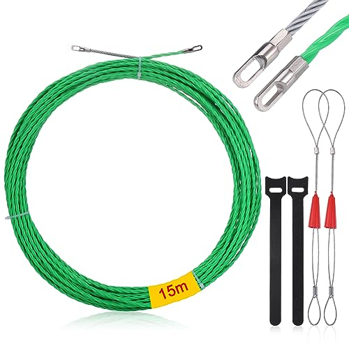 Zocipro φ4,5mm/15m Kabeleinziehhilfe Einziehspirale Zugdraht, mit 2 Führungsfeder und 2 Kabelbinder,Einziehband Kabeleinzug Einziehhilfen in ideales Einzugsband zur Kabelverlegung Leerrohre, Grün