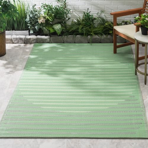 FAB HAB Gestreift Outdoor Teppich - Wetterfest, Farbecht, Wendbar - Recycelter Premium-Kunststoff - Terrasse, Balkon, Garten, Bad, Flur - Kunststoffteppich Kyoto - Grün - 90 x 150 cm
