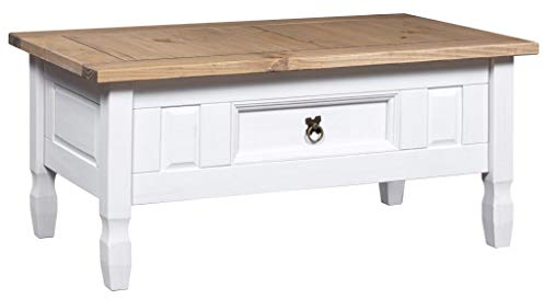 ADWOA Couchtisch Mexiko-Stil Kiefernholz Weiß 100x60x45 cm Couchtisch Mit KüHlschrank Console Table