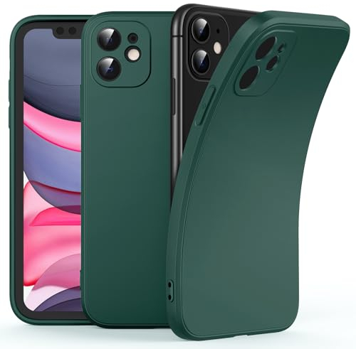 Flyzoo Silicone Phone Case Compatible with iPhone 11 (6.1''), Ultra Slim Shockproof Full Protective Soft Tpu Cover with Camera and Screen Protection, Dustproof Back Bumper with Microfiber, Dark Green