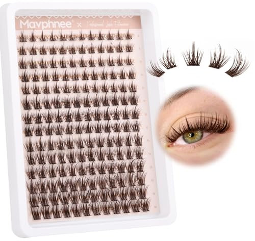 Brown Lash Clusters 168 Pcs Natural Looking 8-16MM Eyelash Individuals C Curl Wispy Brown Lash Extensions Fluffy DIY False Eyelashes at Home by Mavphnee