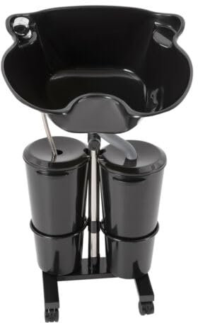 Friseur-waschbecken, Waschbecken Mobil mit 2 Eimer und 4 Universal-Räder, Höhenverstellung 1,05m-1,4m, Kippwinkel 180°, mit Kabel, EU-Norm