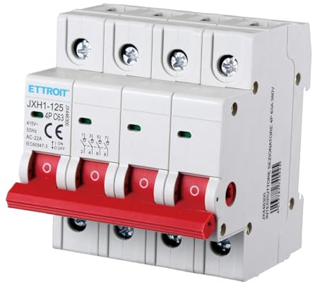 Disjoncteur 40A 63A 100A 125A, 4P 415VAC, montage sur rail DIN, occupe 4 modules (63A)