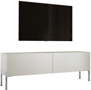 3E 3xE living.com TV-Schrank in Kaschmir mit Beinen in Chrom, A: B: 140 cm, H: 52 cm, T: 32 cm. TV-Möbel, TV-Tisch, TV-Bank