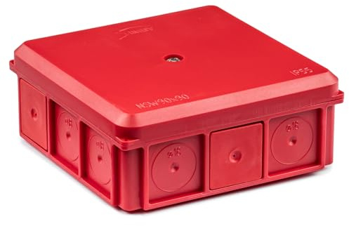 SIMET Anschlussdose 90x37x90mm IP55 mit 5 Verschraubungen, Verschluss mit einer Edelstahlschraube, Steckmontage, Hitzebeständigkeit 650 °C, UV-beständig, rot, 1 Stück