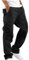 NANAMEEI Pantalons Cargo Homme Ceinture Elastique Pantalons de Travail Grande Taille Casual Outdoor en Cotton avec Multipoches Noir L