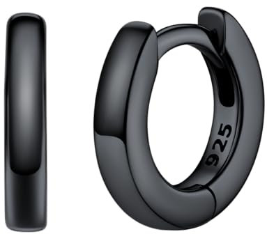 Silvora Kleine Creolen Schwarz Ohrringe Herren 8mm Mini Creolen Silber 925 Schwarz Hoop Earrings Damen, Klein Kreolen Ohrringe Ohrstecker Männer Knorpelschläfer Huggie Ohrschmuck Hypoallergen