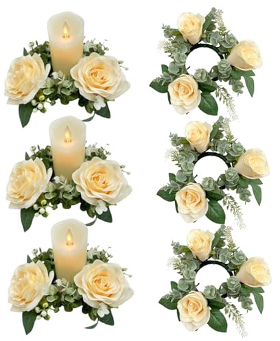 KerzenkräNze, Ringe, 6 StüCk, 20,3 Cm, KüNstliche Rosen, Blumenkerzenringe FüR SäUlen, Kleiner Blumenkranz, Kerzenhalter, Hochzeit, MittelstüCke FüR Esstischdekoration, Champagner-Blumenkerzenringe, K