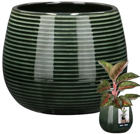 KOTARBAU Pot de fleurs rond en céramique - Vert foncé - Diamètre : 12 cm - Hauteur : 14 cm - 1 pièce - En céramique émaillée - 1 pièce
