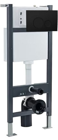 Nes Home Wall Hung Toilet Cistern Frame with Matt Black Round Button Flush Plate