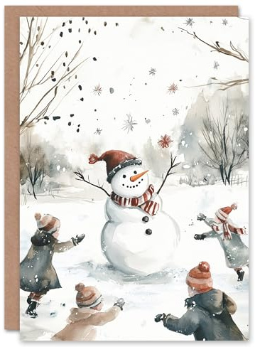 Artery8 Snow Fight Dance Snowman Winter For Child Kids Xmas Festive Christmas Card
