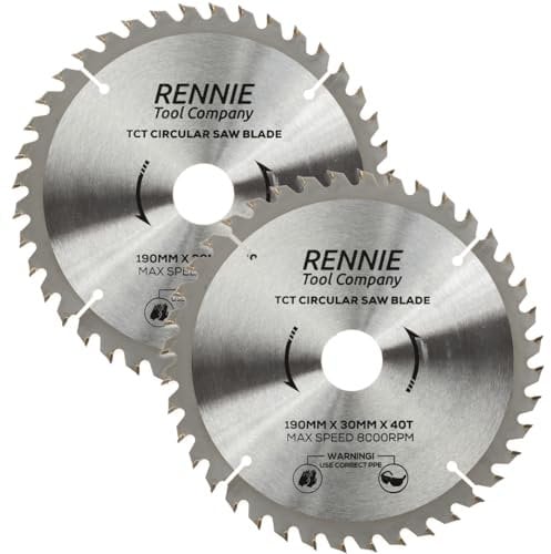 PACK OF 2-190mm x 40T TCT Saw Blade. 190mm Circular Saw Blade For Fine Cuts x 30mm Bore + 25mm/20mm/16mm Bore Reduction Rings Compatible With Bosch Makita Milwaukee Ryobi Dewalt Circular Saws etc