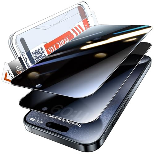 LK Sichtschutz für iPhone 15 Pro für Panzerglas Sichtschutzfolie, Staubfrei [Full Screen] Auto-Installation Schutzglas [9H TOP Härte] Stoßfest Kratzfest Anti-Bläschen Anti-Fingerabdruck, 2 Stück