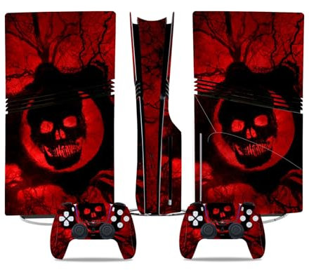 Schutzfolie für PS5 Pro Disc-Version, Vinyl-Aufkleber für Play-Station 5 Pro, Schutzzubehör für PS5 Pro Disc Edition (roter Totenkopf)