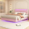 Arhatreya Flachbett 140x200cm, Doppelbett mit LED-Umgebungslicht, Höhenverstellbares Kopfteil, Jugendbett Bettgestell mit Lattenrost, Gästebett für Schlafzimmer (Ohne Matratze) PU Rosa