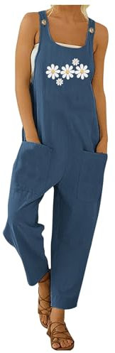 Arbeitshose Damen Latzhose Festlich Arbeitshosen with Pockets Casual Arbeitslatzhose Damen große Größen Bunte Blumenmuster Druck Spaghetti-Träge Sommeroverall Hoseanzug Playsuits