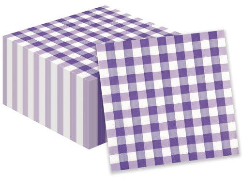 40 Stück Gingham Servietten, Lila karierte Cocktailservietten Einweg-Papierservietten Getränkeservietten für Restaurant Bar Picknick Geburtstag Hochzeitstag Dekorationen, 25x25cm