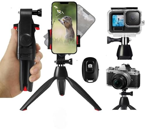 Tripod for iPhone&Camera, Mini Phone Tripod with Wireless Remote and Foldable Phone Stand for Video Recording/Selfie,Portable,Lightweight,Travel, Small, Cellphone Tripod Stand (red, 7.1 inch)