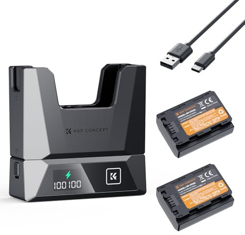 K&F Concept NP-FZ100 Batterie 2600mAh avec 18W Chargeur Compatible avec Sony A7iii, A7iv, A7C, FX3, FX30, A9, A6600, A6700, ZV-E1, ZV-E10ii, Alpha 9, A9S, A7R III, A7R IV, A7R V