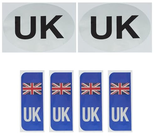 UK Car Stickers for Europe Travel, 2pc UK Oval & 4pc Number Plate Stickers Weatherproof UK Sticker Easy to Attach for Car Europe Vans, Trucks Driving in European After Brexit GB