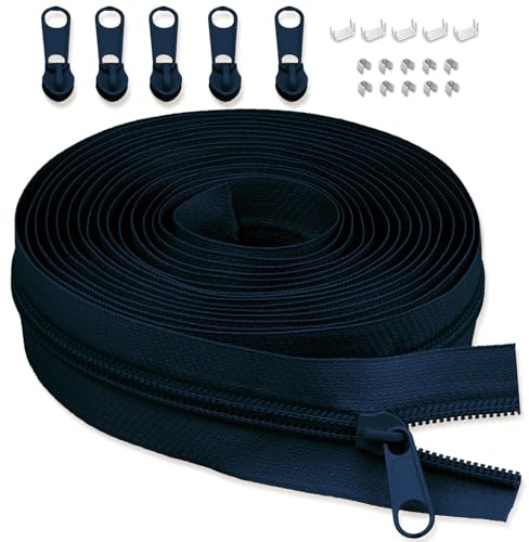 Nastro con cerniera in nylon #5 per cucito: LHZHLE rotolo continuo da 4 iarde di cerniere lunghe blu navy per tappezzeria