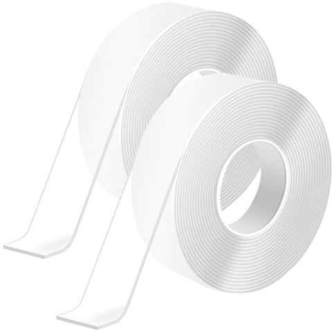 2PCS Generico Nano Nastro Biadesivo, 5M x 2CM x 1MM, Nastri Adesivi Biadesivi Riutilizzabili e Lavabili, Nastro Trasparente Extra Forte Senza Tracce per Casa, Ufficio, Cucina, Metallo, Plastica, Vetro
