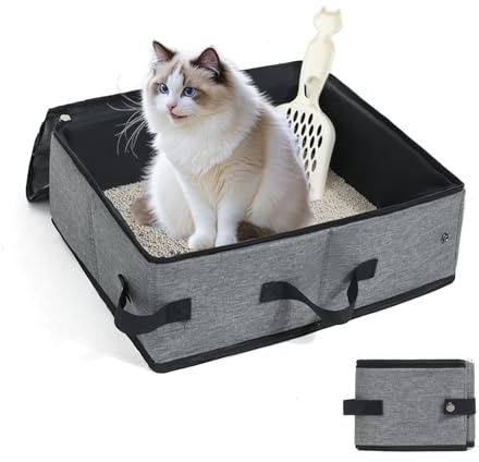 Puummpru Foldable Cat Litter Tray - Leak-Proof Portable Litter Box with Lid, Collapsible Travel Litter Pan for Small/Medium Cats, Ideal for Car & Home Use