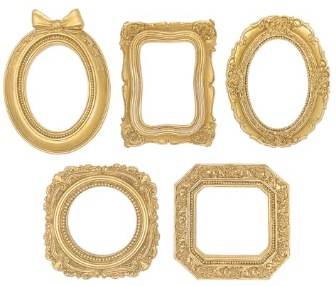 ERESGREAT Small Picture Frames,Mini Gold Frames,Vintage Gold Frames,Table Top Decor, Magnetic Picture Frames for Refrigerator,Vintage Frame Set,Christmas Decor (5Pcs,Golden)