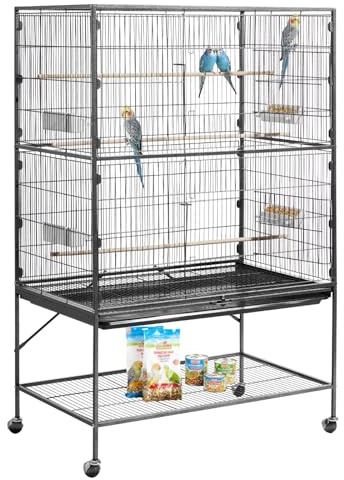VEVOR Bird Cage, 36.6 x 22.8 x 59.5 inch, Flat Top, Wrought Iron Bird Flight Cage with Perches, Slide-Out Tray and Plastic Feeders, for Blue Tit, Cockatiel, Canary, Monk Parakeet, African Grey Parrot