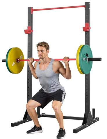 VEVOR Attrezzatura Multifunzionale per Panca Power Rack con Ganci a J Regolabili a 28 Livelli, Allenamento della Forza per 362 kg, Palestra Domestica per Squat con Bilanciere, Sollevamento Pesi