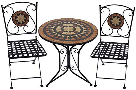 DELUKE Bistro-Set Sarah 3-TLG. Schwarz Stahl | Balkonset Gartenmöbel-Set Bistrotisch mit 2 Stühlen Outdoor Sitzgruppe