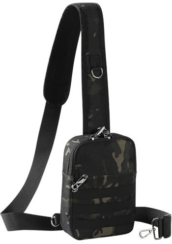 Tibroni Anti Diebstahl Sling Bag Taktische Wasserdicht Klein Umhängetasche Chest Crossbody Bag Brusttasche Herren Schultertasche Handtasche mit Reißverschluss Lock und RFID-Blockierung (Camouflage)