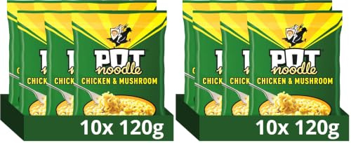 Pot Noodle Chicken & Mushroom Instant Noodles Block with sauce and seasoning sachets for quick, filling and delicious noodles 10x 112 g (Pack of 2)