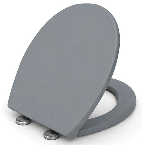 Futura Soft Close Oval Toilet Seat, Quick Release, Grey | Premium thermoplastic with one-button quick release, adjustable hinges, top or bottom fixing and universal 44.5 x 37cm fit.