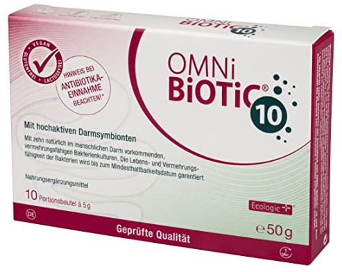 OMNi BiOTiC 10 | 10 Portionen (50g) | 10 Bakterienstämme | 10 Mrd. Keime pro Tagesdosis | Pulver | Mit Inulin | Vegan | Glutenfrei | Lactosefrei | Zur täglichen Anwendung