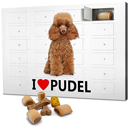 printplanet Hunde-Adventskalender mit Leckerlis - Motiv I Love Pudel - Weihnachtskalender für Hunde - 2026