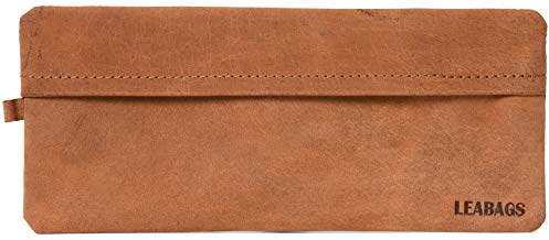 Leabags Leder Federmäppchen I Geräumiges Echtleder Federmappe I Federtasche für Beruf Uni Schule I Schlampermäppchen I Stiftetui I Stiftmappe I Ledermäppchen I Größe L I Nature Hellbraun