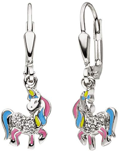 Jobo Kinder Ohrhänger Einhorn 925 Silber 14 Zirkonia Ohrringe Kinderohrringe