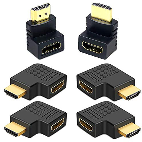 6 HDMI Angled Adapter: 2 pcs Flat Left 90 Degree Angle and 2pcs Flat Right 90 Degree Angle, 1 pcs 90 Degree and 1 pcs 270 Degree HDMI Male to Female Adapter Supports 3D TV Connector