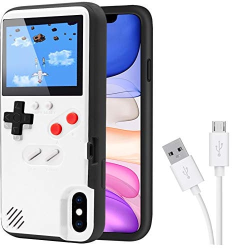 DIKKAR Game Console Case for iPhone, Retro Protective Cover Self-Powered Case with 36 Small Games,Full Color Display,Video Game Case for iPhone X/Xs (White)