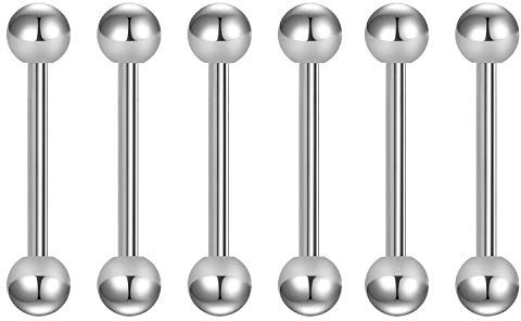 Briana Williams 6er Silber Zungenpiercing Brustwarzenpiercing Industrial Piercing Barbell Set 12/14/16/18/20/25/32/35/38mm Stablänge