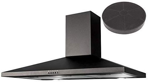 SIA CHL90BL 90cm Black Chimney Cooker Hood Kitchen Extractor And Carbon Filter
