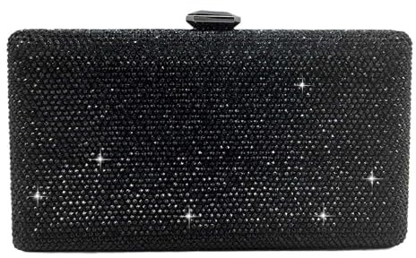 Boutique De FGG Elegante Borsa da Sera con Cristalli per Donna Borse Serali Formale con Strass Stilosa Borsa a Scatola Borsa da Sposa, Piccolo, Nero