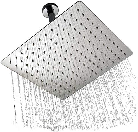 Alpenberger 30x30 hochwertige Regenbrause aus Edelstahl mit Poliert Spiegeleffekt und Antikalk | Quadratisches-Ultra Slim Design (2mm) | 5 x Ersatz-Gummidüsen | für Decken und Wandarme geeignet