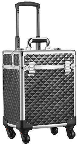 Joligrace Beauty Trolley Case on Wheels Vanity Case for Women Makeup Box Organiser MakeupTrolley on Wheels with Key Locks Black