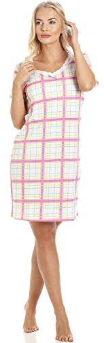 Camille Womens Smooth Soft Cotton Summer Nightshirts 14-16 White Check