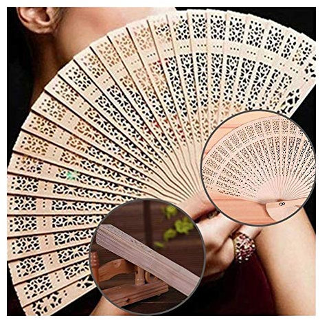 xiaofeng214 3PC Ventiladores de la Mano portátil Plegable Durable Ahueca hacia Fuera los 20cm de bambú de Madera Ventilador de la Mano perfumado Retro Ventilador japonés Chino Tallado